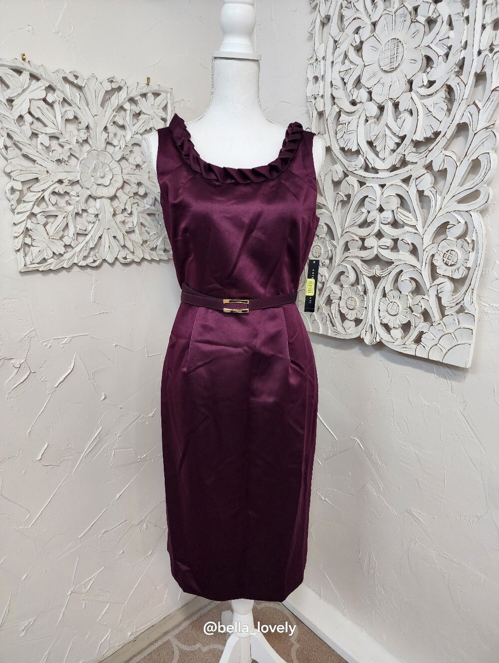 NWT Sleeveless Ruffle-Neck Sheath Dress in Deep Plum